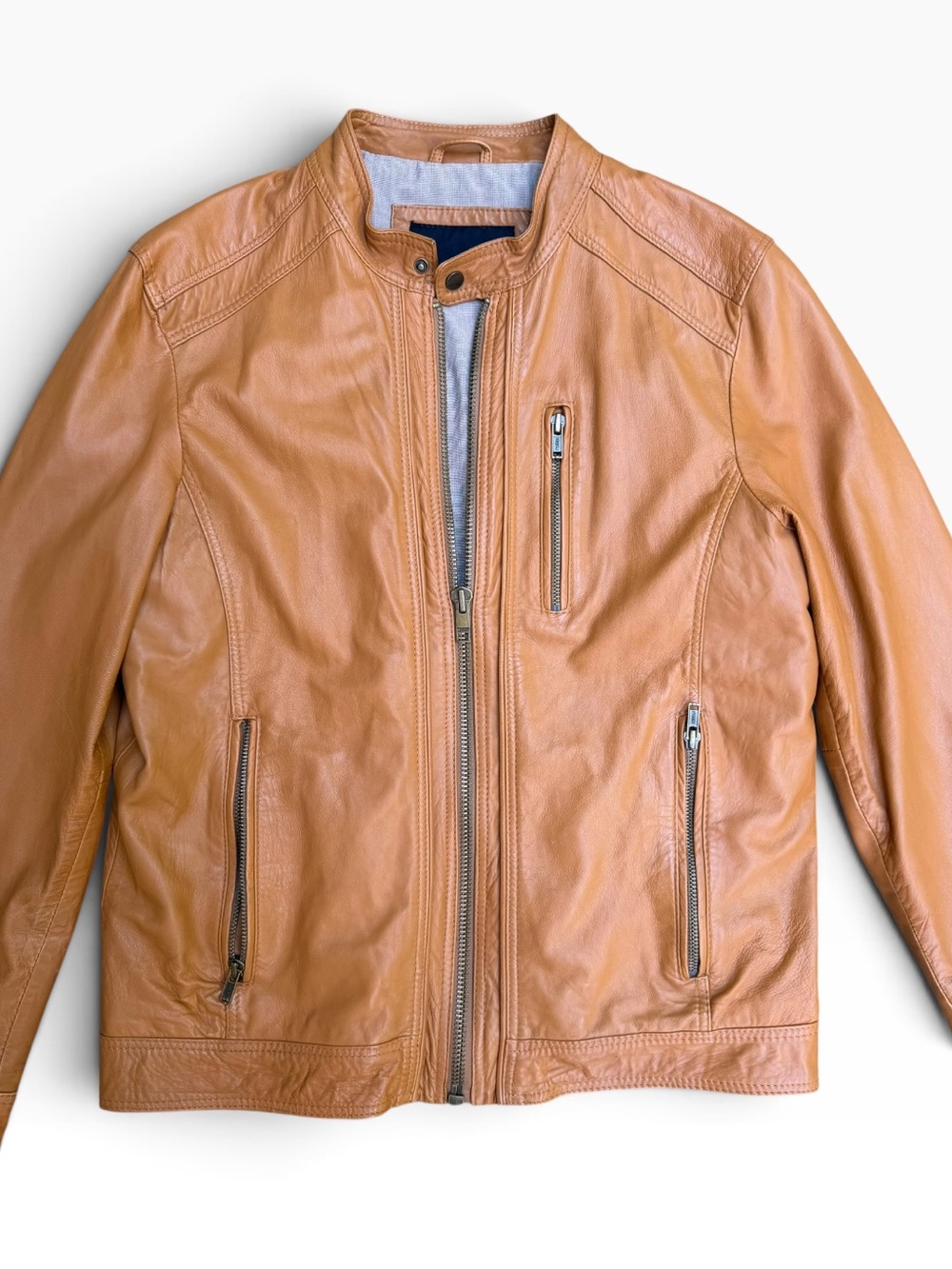 Vintage Wilsons Leather Men’s L Cognac Leather Moto Racer Jacket - Picture 4 of 15